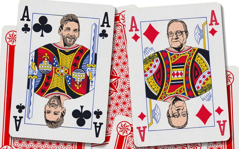 Póker de ases del primer cuarto de siglo: Messi (tréboles), Cristiano (picas), Guardiola (corazones) y Florentino (diamantes)