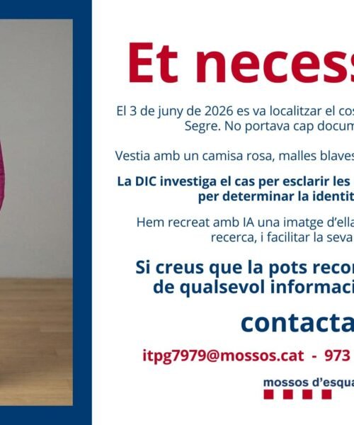 Los Mossos recurren a la IA para recrear el rostro de una mujer hallada muerta en el río Segre