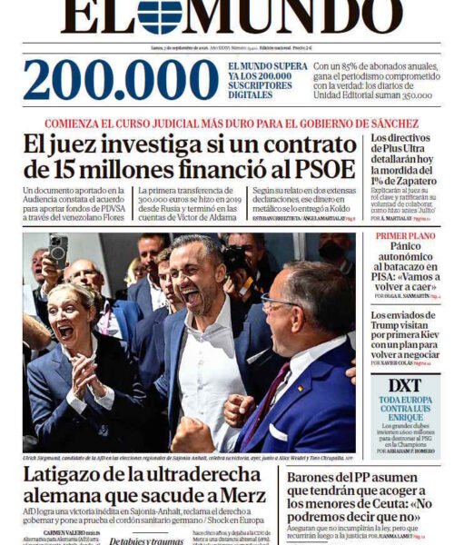 Portada de EL MUNDO del lunes 7 de septiembre de 2026